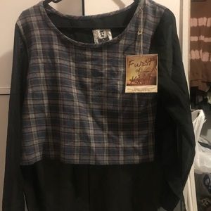 NWT FURST OF A KIND FLANNEL CROP SHEER BLOUSE.